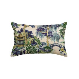AVOIN colorlife Chinoiserie Blue Trees House Bridge Throw Pillow Cover, 12 x 20 Inch Cushion Case Outdoor Decoration for Sofa Couch Farmhouse