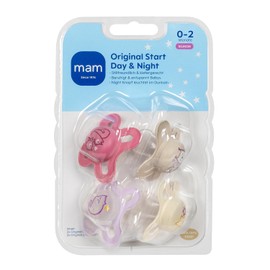 MAM Original Start Day & Night Schnuller 0-2 Monate, 4er Pack (2+2) Babyschnuller für Neugeborene, stillfreundlich SkinSoft Silikon + nipSchnullerband