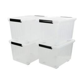 Callyne 4-Pack Clear Plastic Storage Bins with Lid, 42 L Large Plastic Storage Box