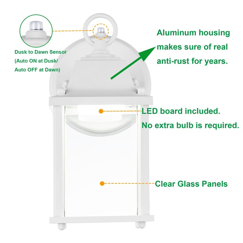 LIT-PaTH Small Outdoor LED Wall Lantern with Dusk to Dawn
