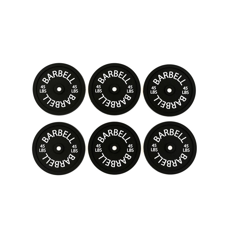Barbell Bumper Plate Drink Coasters Set of 6, Round Black