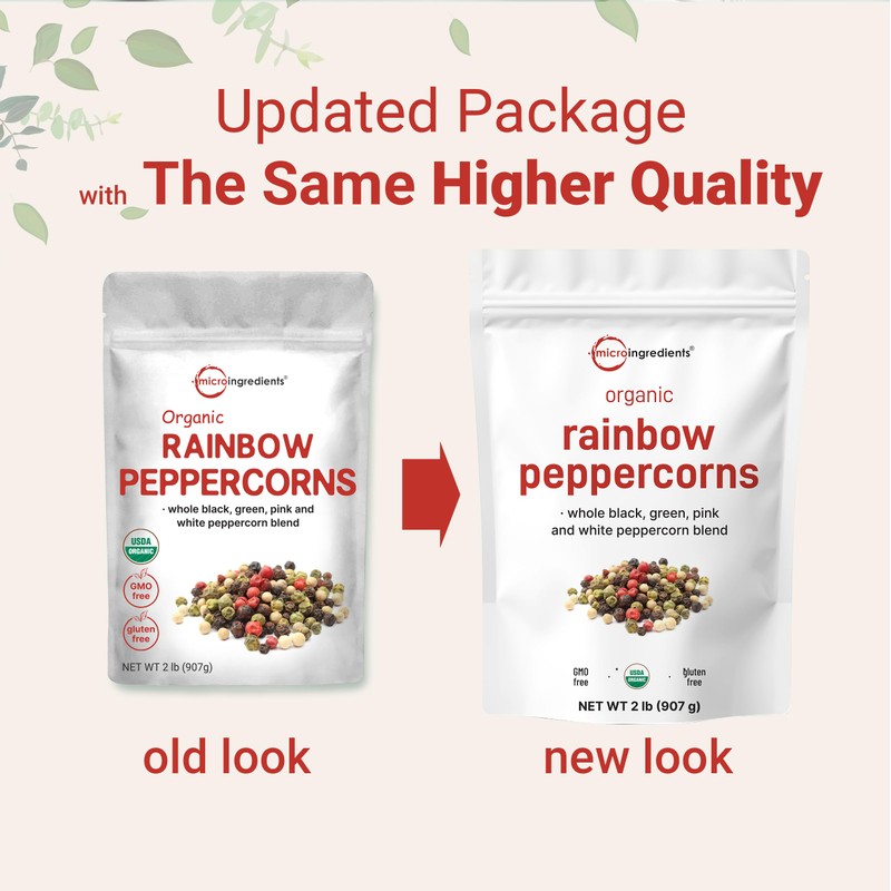 Micro Ingredients Organic Whole Rainbow Peppercorns, 2lbs | Premium Whole