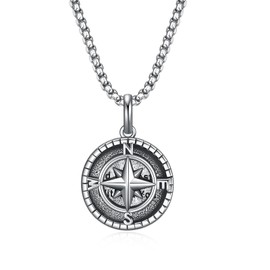 Rnivida Stainless Steel Christian Compass Pendant Necklace Religious Jewelry for Men Women (Proverbs 3:6)
