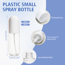 LUODAKA 6 PCS Small Spray Bottle, 2oz/50ml Travel Size Spray Bottle, Fine Mist Empty Bottles with 60pcs Labels, Refillable Plastic Travel Bottles