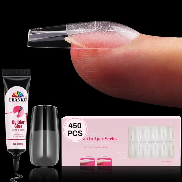 EBANKU Build on Apex Nail Tips 450PCS, Glamorous Pre-shape Medium