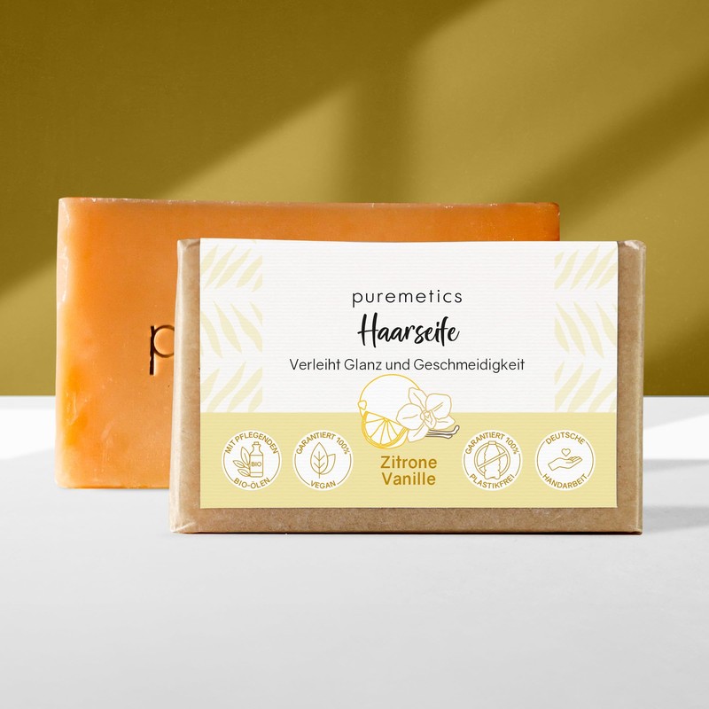 puremetics Haarseife 'Zitrone Vanille' | Festes Shampoo | Natürliche Bio