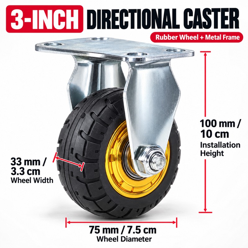 3/4-Inch Rubber Plate Caster Wheel, Swivel, Directional and Brake Options