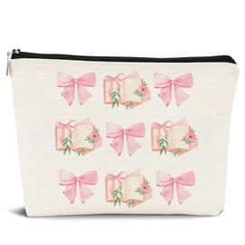 Dejfel Coquette Pink Bow Teacher Makeup Bag,Teacher Appreciation Gifts,Teacher Gifts for Women,Preppy Bags,Trendy Cosmetic Bag,Coquette Gift Bags,Best Teacher Gifts Zipper Pouch Makeup Pouch
