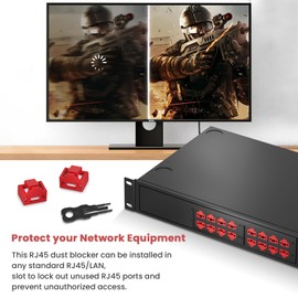 NataLink 24 Pcs RJ45 Port Lock with 2 Key, Locking RJ45 Port/Dust Blocker, RJ45 Dust Cover Cap Female Port Plugs Protector, Compatible RJ45 Port Devices, Red