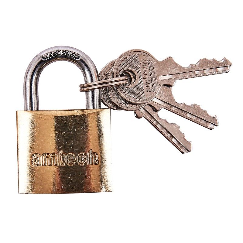 Amtech T1000C 32mm Solid Brass Padlock, Small Padlock with Keys