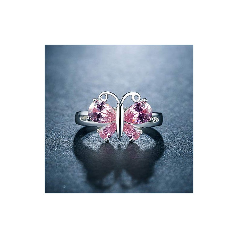 QUSIIOSLK 925 Sterling Silver Double Wing with Pink Cubic Zircon