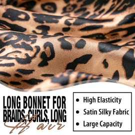 3Pcs Bonnets for Black Women Braid Bonnet, Large Long Satin Bonnet for Braids Sleeping, Black Women Satin Silk Bonnet (3Pcs-Black & Pink & Leopard)