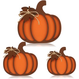 3 Pcs Fall Pumpkin Wooden Signs Decorations 3D Pumpkin Tabletop Sign Autumn Pumpkins Tiered Tray Decor Fall Pumpkins Wood Blocks for Autumn Harvest Thanksgiving Home Kitchen Farmhouse Table Decor