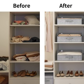 GRANNY SAYS Linen Closet Organizers and Storage Baskets for Organizing Shirts, Decorative Shelves Bins Wardrobe Cabinet, Gray, 3-Pack