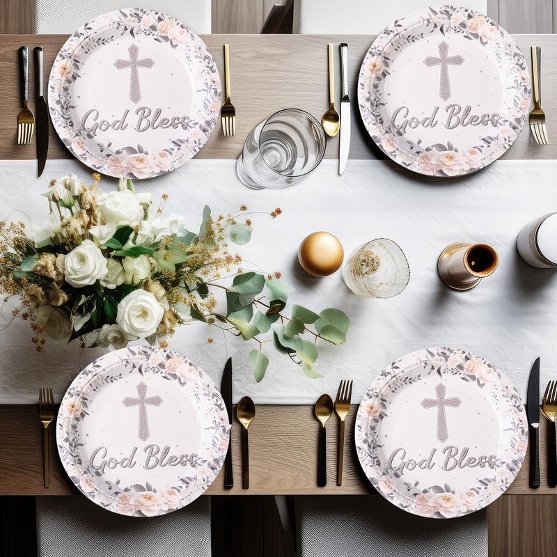 Zopeal 80 Pcs 7 Inch Baptism Plates God Bless Baptism