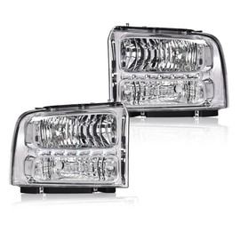 G-PLUS Smoked LED DRL headlights, Compatible with 2005 2006 2007 Ford F250 F350 F450 F550 Super Duty bumper Headlamp, Clear lens Chrome Housing Clear Reflector