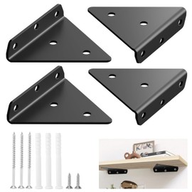 ZONJIE Shelf Bracket Invisible Pack of 4 Shelf Brackets Triangle Shelf Holder, Floating Wall Shelf Bracket, Hidden Shelf Brackets, Invisible Triangle Wall Brackets for Storage Shelf Bookshelf