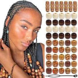 Shimmerz Pack of 60 Vintage Round Natural Wood Hair Beads, Jewellery Beads for Hair, Wood, Multiform Beads for Necklace, Bangle, Hair, DIY, Craft, Handmade Decoration
