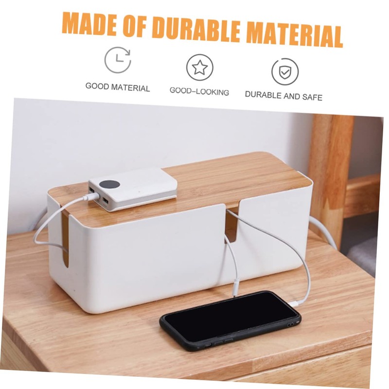 KOMBIUDA Cable Ties Organizer Box with Bamboo Lid Durable Charging