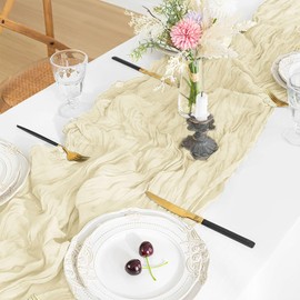 CUEMOON Stylish Bohemian Gauze Natural Beige Table Runner, Thin Table Runner, Birthday Decoration, Wedding Ribbon, 70 x 300 cm, Beige