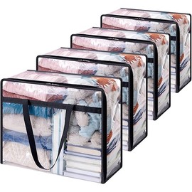 Lifewit 4 Pack Clear Clothes Storage Bags, 40L Plastic Blanket Storage Bag, Vinyl Foldable Moving Bags with Zipper, Closet Organizers and Storage Containers for Bedding, Duvet, Comforter