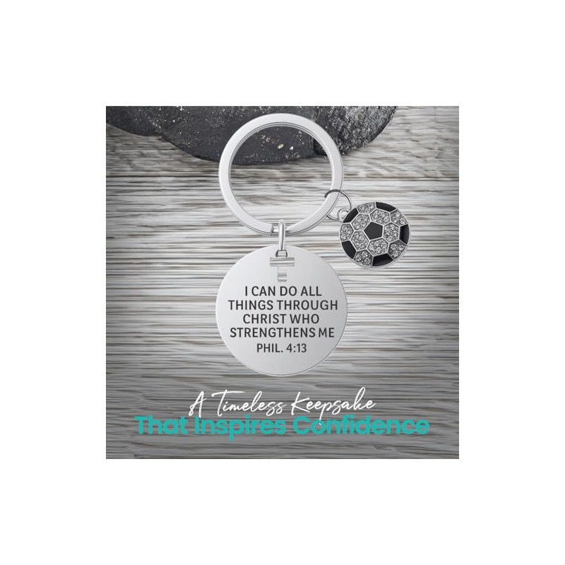 Christian Soccer Keychain with Philippians 4:13 Verse