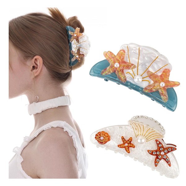 Framendino, 2 Pack Starfish Hair Claw Clips Large Shell Jaw