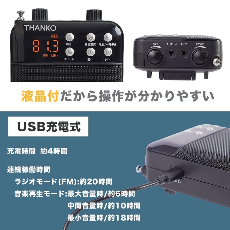 THANKO PRLU25SBK Multifunctional Portable Amplifier for On-site Recording and Playback,