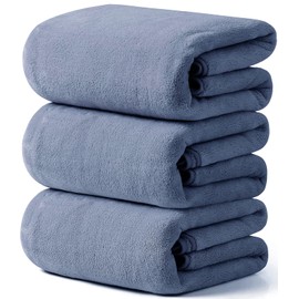 HOSUR 3 Piece Towel Set, Gray, Fluffy, Texture, Absorbent, Quick Drying, Hotel Specifications, Esthetic Towel, Commercial Use, Microfiber, Salon Towel, Bath Supplies, Approx. 23.6 x 47.2 inches (60 x 120 cm)