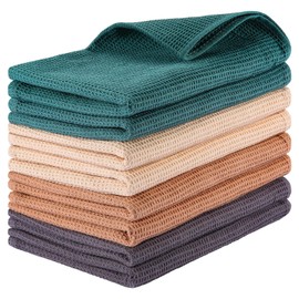 PY HOME & SPORTS 8 Pack Cotton Waffle Weave Kitchen Towels 17 x 25, Super Absorbent Kitchen Hand Dish Cloths for Drying and Cleaning (Beige, Khaki, Teal, Dark Grey)