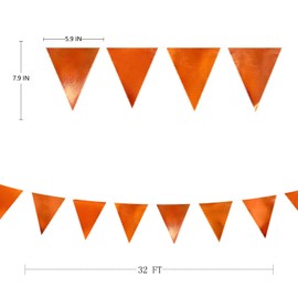 32Ft Orange Fabric Triangle Banner Flag Double Sided Metallic Holographic Pennant Bunting Garland for Fall Autumn Thanksgiving Graduation Birthday Wedding Bridal Baby Shower Anniversary Party Decor