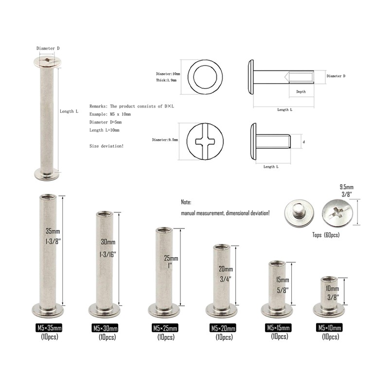 LBY - 120 tornillos Phillips Chicago, M5 x 10/15/20/25/30/35 mm,