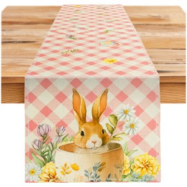 Easter Table Runner, 13 x 71 Inches, Easter Table Decor, Spring Decorations, Pastel Pink Peekaboo Bunny