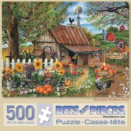 Bits and Pieces – Large 500 Piece Jigsaw Puzzle for Adults – ‘Bountiful Meadows Farm’ by Artist Thomas Wood, Completed Puzzle Size: 18" x 24"
