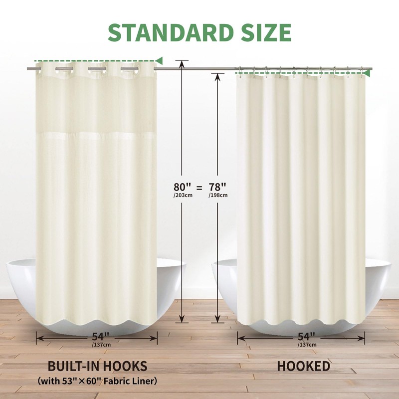 eachope Stall No Hook Shower Curtain with Snap-in Fabric Liner