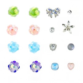 JoliR Design Premium Shoe Charms for Women 3D Floral & Butterfly Designs with Sparkling Rhinestones, Pearls & Crystal Links - DIY Shoe Jewelry Accessories for Girls, Creative and unique gifts (16 Pcs-Colored sequins)