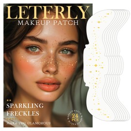 Leterly 24 Pcs Glitter Freckles Face Tattoo,Gold Face Glitter Makeup Patches Cute Sparkle Freckles Patches Waterproof Makeup Speckles for Face Accessories for Women Girls
