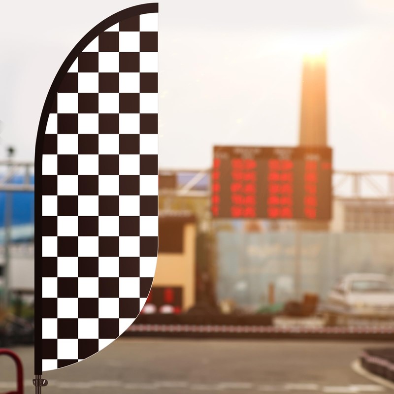 Remagr 2 Sets 7 ft Checkered Flags Banner Black and