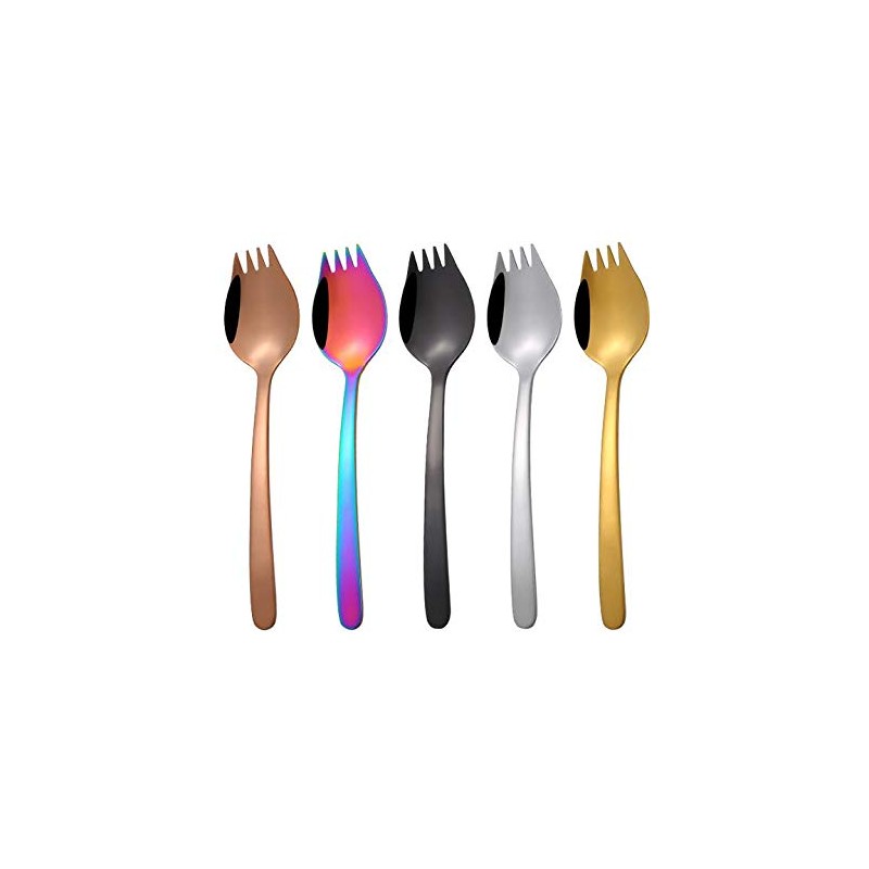MBB Black Sporks Spoon Forks 6-Pack Stainless Steel Long Handle