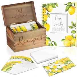Wooden Recipe Box With Cards And Dividers, Protectors & 100 Page Blank Recipe Book To Write In-Recipe Card Box Organizer, Recipe Card Holder, 4x6 Recipe Cards And Box Set For Woman,Bridal Shower & Mom