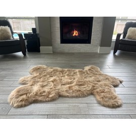 LAMBZY Bear Skin Rug Super Soft Fluffy Faux Fur for Bedroom Floor Sofa Living Room High-Density Plush Shaggy Carpet Sofa Cover Bedside Sheepskin Rug (2'x3', Beige)