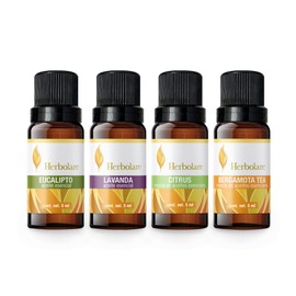 Herbolare - Paquete Bienestar 4 aceites de 5 ml. Combinación de aceites 100% puros. Eucalipto, Lavanda, Citrus y Bergamota Tea-