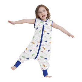 LAT LEE AND TOWN Baby Sleeping Bag with Feet, 0.5TOG, 100% Cotton, Sleeveless Summer Sleeping Bag with Legs for Children, Girls and Boys (Dinosaur, S)