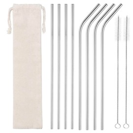 Silver 8-Pack Stainless Steel Drinking Straws – 10.5” Long, Fits Cups Up to 30 OZ. Includes 2 Cleaning Brushes and a Carrying Case for Easy Storage and Travel. Durable and Reusable.