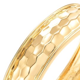 COOLSTEELANDBEYOND Gold Color Hammered Bangle Bracelet, Wide Textured Metal Cuff Hinged Closure, Statement Jewelry, Length 6.69-8.66", Width 0.75", Metal, no gemstone