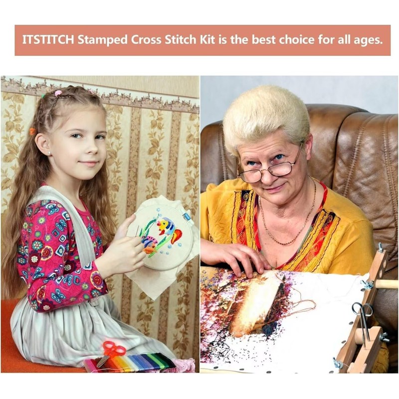 ITSTITCH Stamped Cross Stitch Kits - Full Set of Embroidery