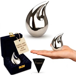 1 Pcs Unique Silver Teardrop Small Keepsake Cremation Urns for Human Ashes Adult for Both Male and Female, Mom Dad Son Women Men Mini Urns,Funeral Small Earns for Ashes with Velvet Bags 3 Inch Size
