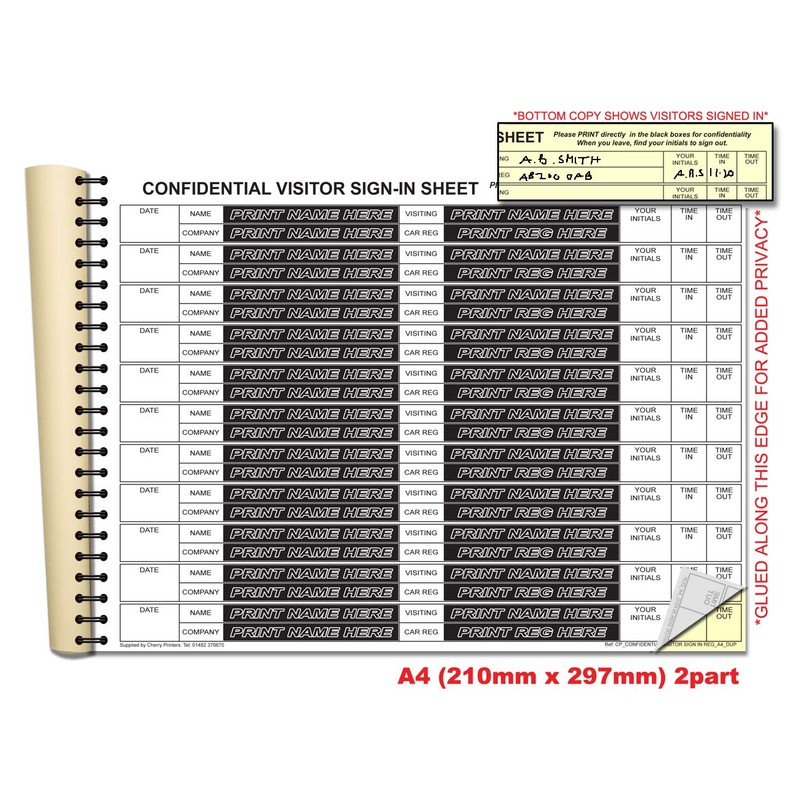Cherry Carbonless NCR GDPR Compliant Confidential Visitor Sign with CAR