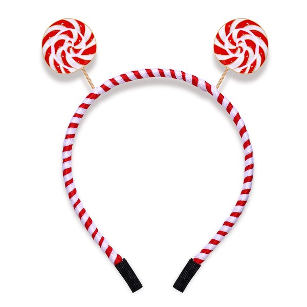 Christmas Headband Cute Xmas Holiday Lollipop Hairband Red White Stripe Hair Hoop Headpiece Party Favor Gift for Women Girls