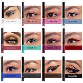 15 Colorful Eyeliner Pen Set, Eye Shadow Pencil, Pearl Eyeliner Kit Metallic Eyeliner Pencil Glitter Eyeliner for Women Eye&Lip Liner Professional Eye Makeup Set Colorful Eyeliner Eye Color - Color: 12PCSB